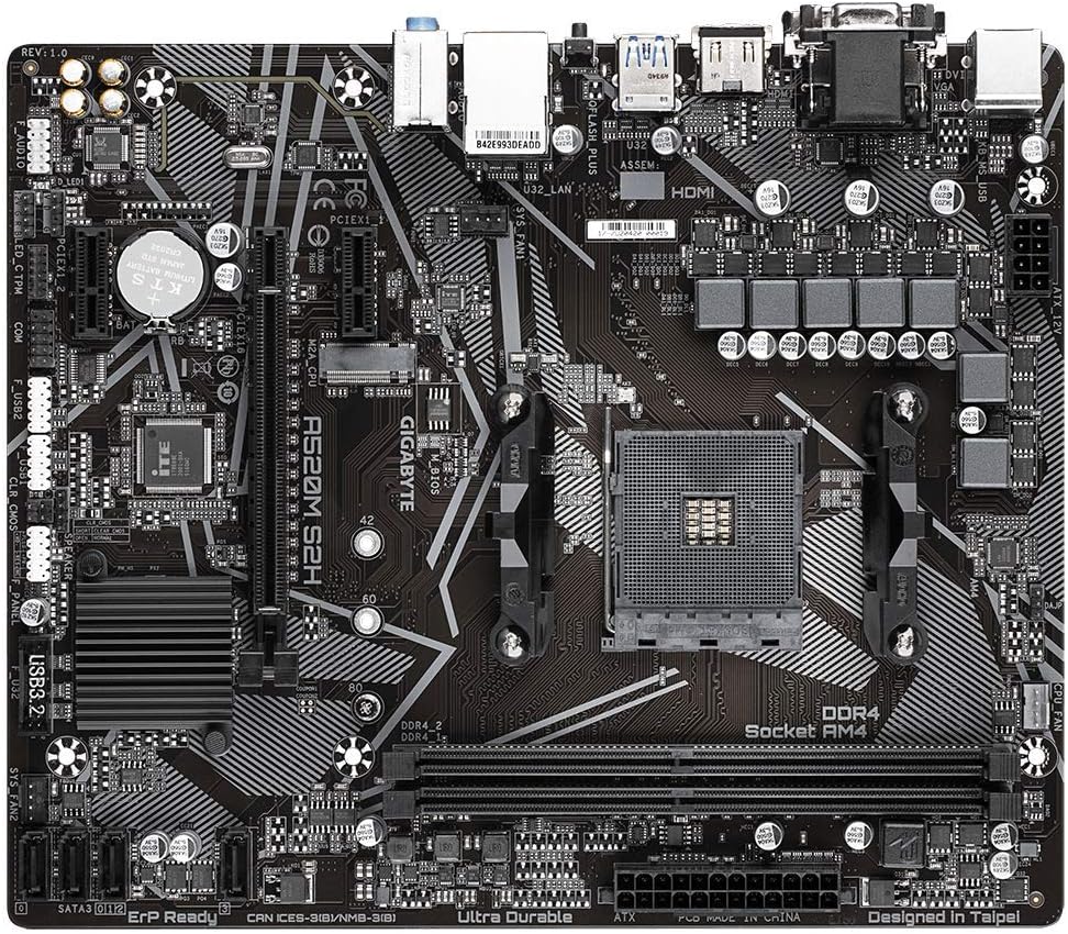 GIGABYTE A520M S2H mATX Motherboard for AMD AM4 CPUs
