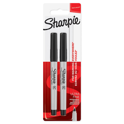 Sharpie Permanent Markers | Ultra Fine Point for Precise Marks | Black Ink | 2 Marker Pens