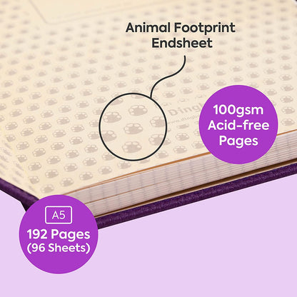 Dingbats - Wildlife Lined Medium Notebook, Purple Hippo, A5 - Hardcover - Cream 100gsm Ink-Proof Paper - Includes Pocket, Elastic Closure & Bookmark