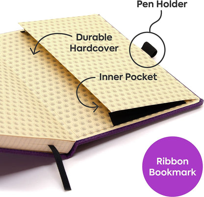 Dingbats - Wildlife Lined Medium Notebook, Purple Hippo, A5 - Hardcover - Cream 100gsm Ink-Proof Paper - Includes Pocket, Elastic Closure & Bookmark