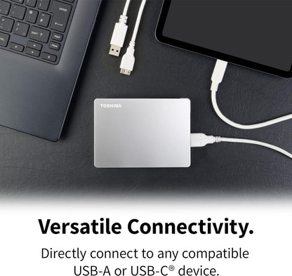 Toshiba 2TB Canvio Flex Portable External Hard Drive for Mac, Windows PC and Tablet use, compatible with most USB-C and USB-A devices, Silver (HDTX120ESCAA) Canvio Flex 2TB