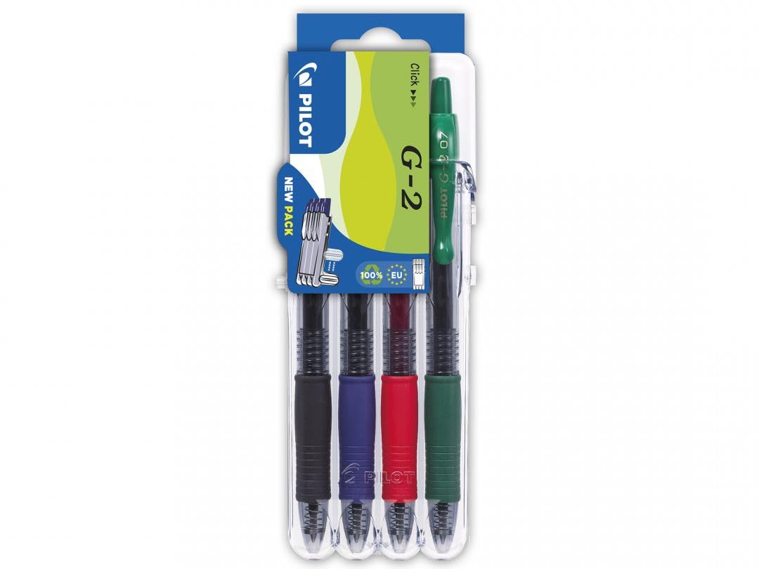 Pilot G207 Retractable Gel Rollerball 0.7mm Set to Go Pack of 4- Black/Blue/Red/Green, 2605S4E