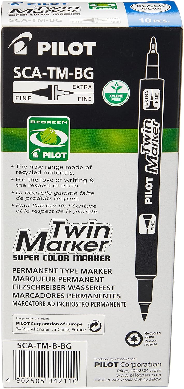 Pilot Begreen Reciclado Twin Tip Marcador permanente 0,8/2,0 mm Sugerencia - Negro, Caja de 10