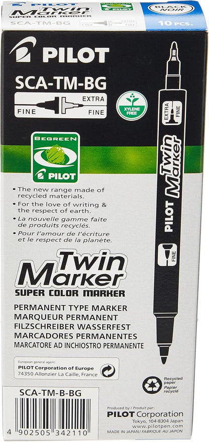 Pilot Begreen Reciclado Twin Tip Marcador permanente 0,8/2,0 mm Sugerencia - Negro, Caja de 10