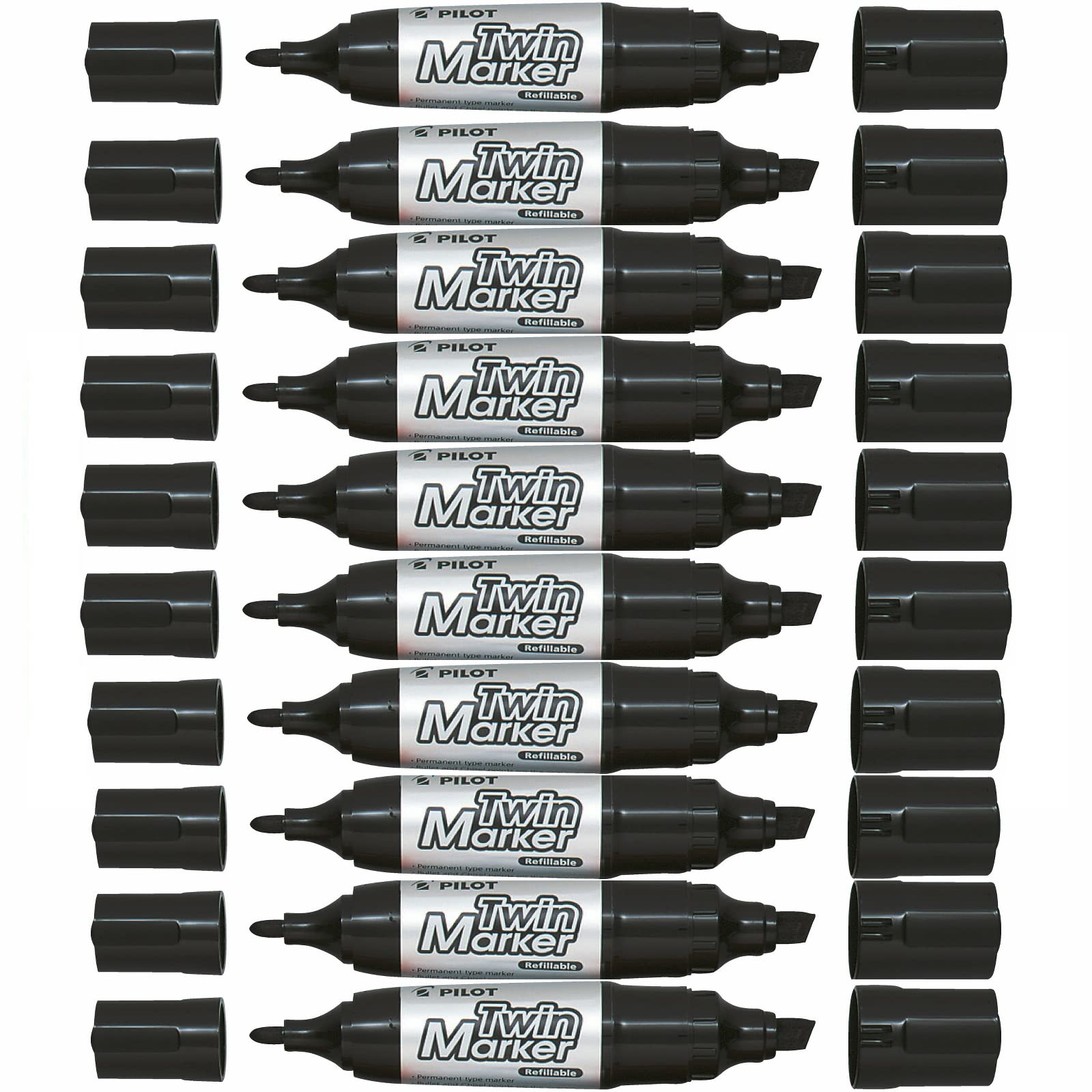 Pilot Begreen Twin Permanent Marker Jumbo, Black, Pack of 10