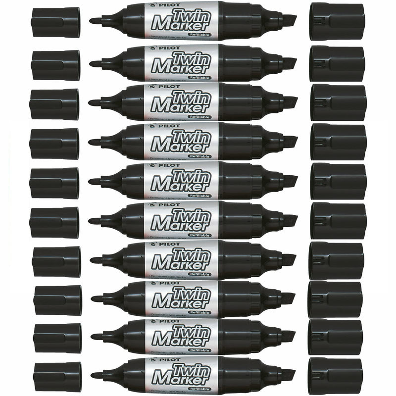 Pilot Begreen Twin Permanent Marker Jumbo, Black, Pack of 10