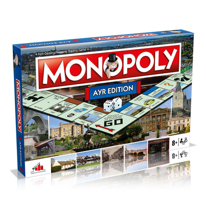 Winning Moves Ayr Monopoly Board Game, Advance to Ayr racecourse, Burns Cottage or Wallace Tower and trade your way to success, 2–6 players makes a great gift for ages 8 plus