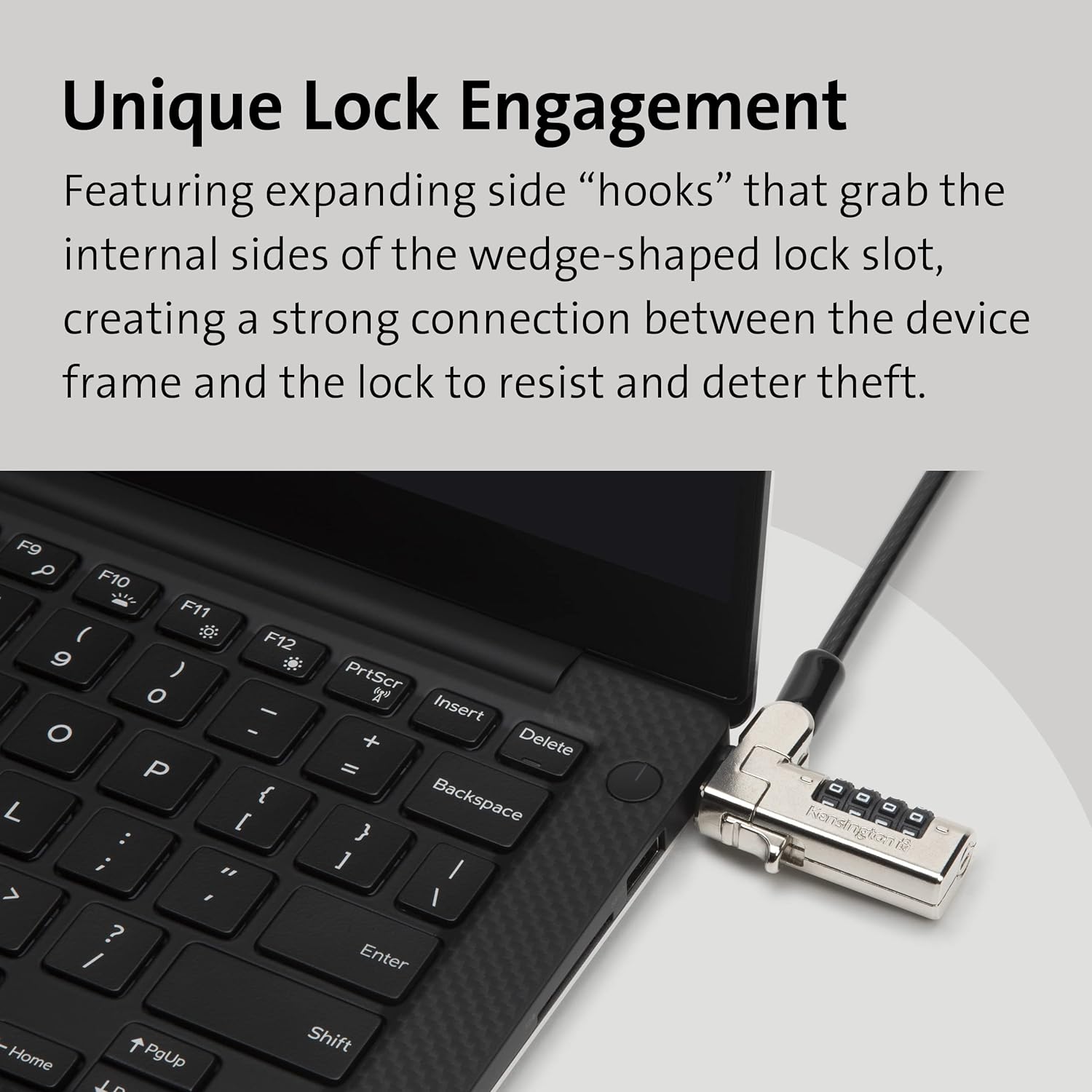 Kensington N17 Combination Laptop Lock for Wedge Shaped Lock Slots with Tough Lock Head & Carbon Steel Cut-Resistant Cable - Dell Laptop Lock & Alienware Laptop Lock (K68008EU), black/silver
