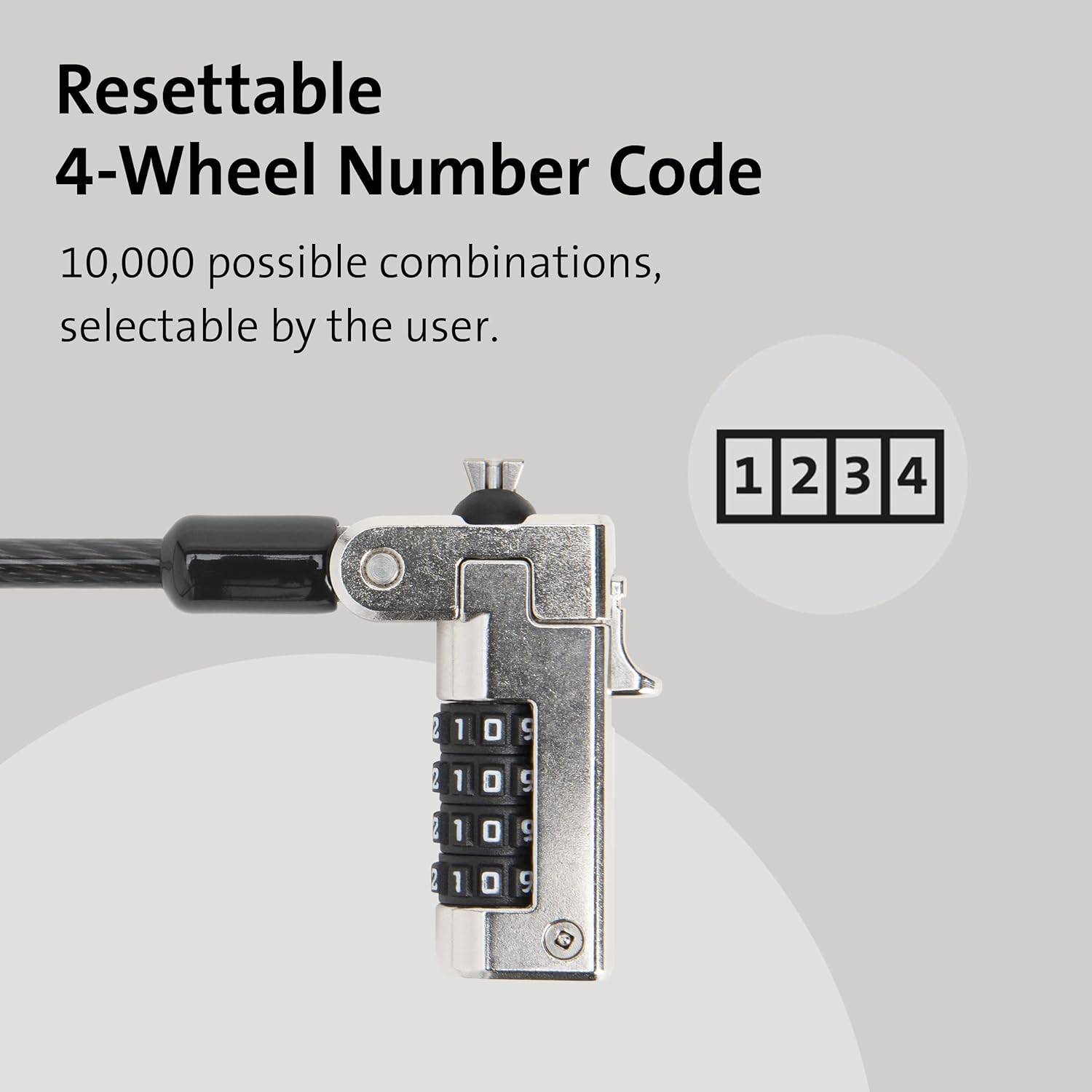 Kensington N17 Combination Laptop Lock for Wedge Shaped Lock Slots with Tough Lock Head & Carbon Steel Cut-Resistant Cable - Dell Laptop Lock & Alienware Laptop Lock (K68008EU), black/silver