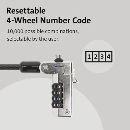 Kensington N17 Combination Laptop Lock for Wedge Shaped Lock Slots with Tough Lock Head & Carbon Steel Cut-Resistant Cable - Dell Laptop Lock & Alienware Laptop Lock (K68008EU), black/silver