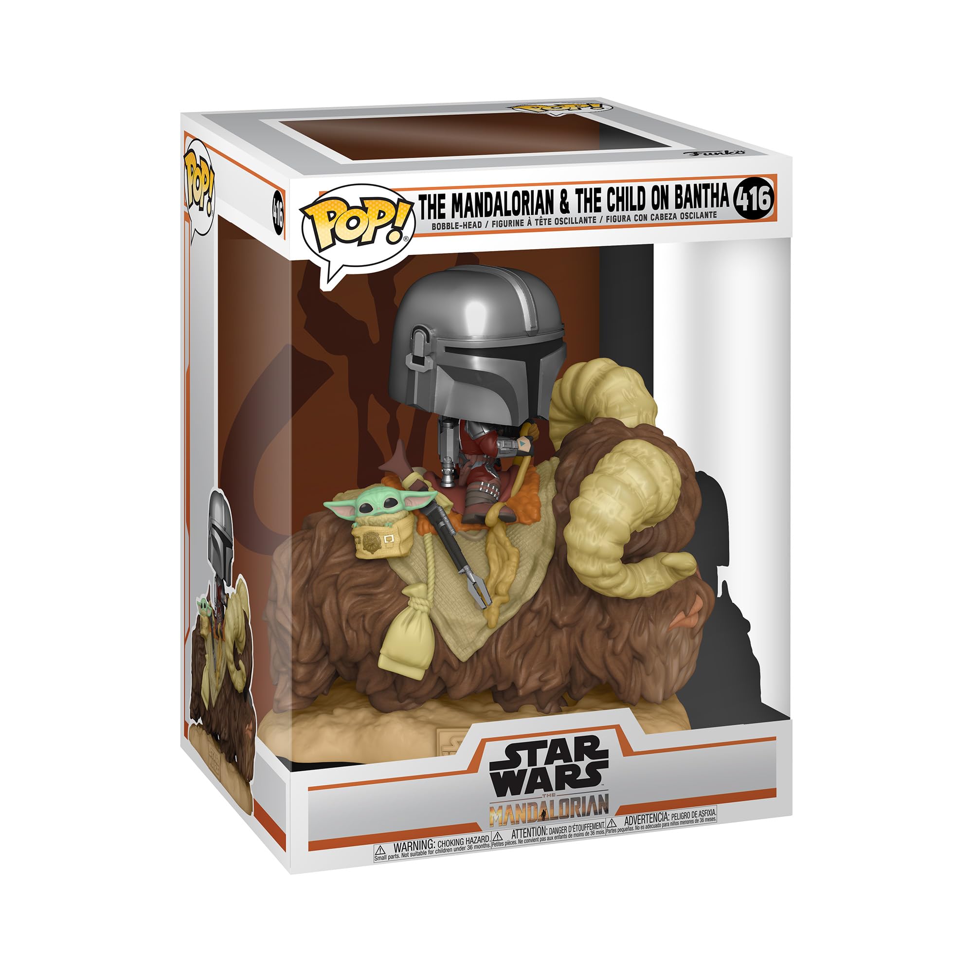Funko- Pop Deluxe: The Mandalorian-Mando on Bantha w/Child in Bag Figurine de Collection, 52373, Multicolore Standard