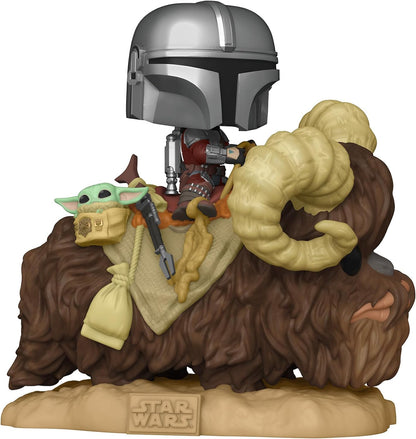Funko- Pop Deluxe: The Mandalorian-Mando on Bantha w/Child in Bag Figurine de Collection, 52373, Multicolore Standard