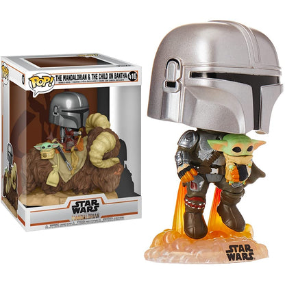 Funko- Pop Deluxe: The Mandalorian-Mando on Bantha w/Child in Bag Figurine de Collection, 52373, Multicolore Standard