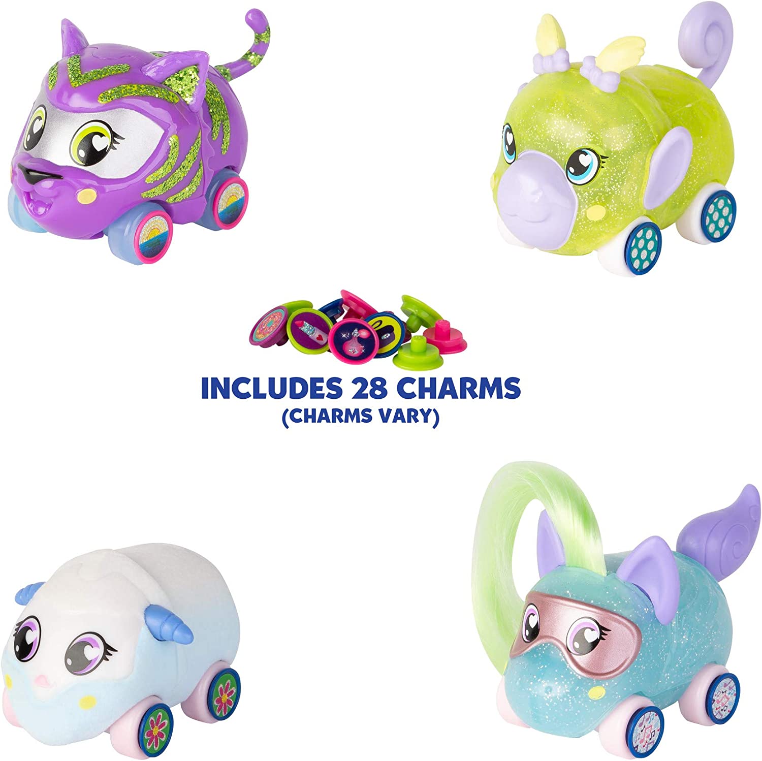 Tomy Ritzy Rollerz – Set mit 4 bunten Figuren 46880, kleine Autos zum Selbermachen, inklusive 28 Charms zum Sammeln, Mini-Universum für Mädchen von 4 bis 8 Jahren