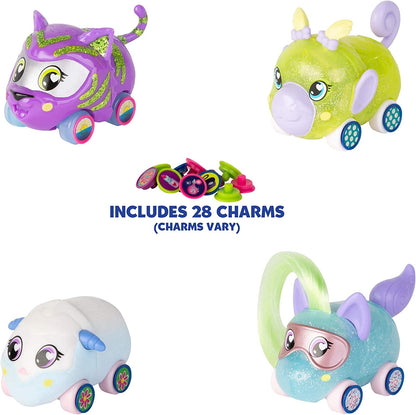 Tomy Ritzy Rollerz – Set mit 4 bunten Figuren 46880, kleine Autos zum Selbermachen, inklusive 28 Charms zum Sammeln, Mini-Universum für Mädchen von 4 bis 8 Jahren