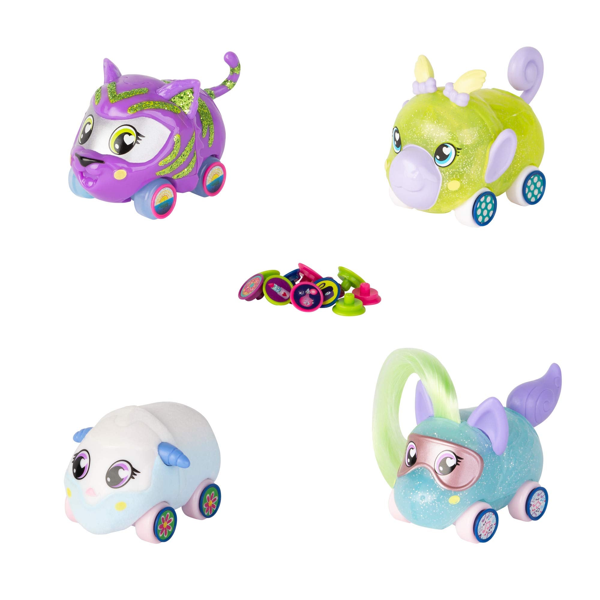 Tomy Ritzy Rollerz – Set mit 4 bunten Figuren 46880, kleine Autos zum Selbermachen, inklusive 28 Charms zum Sammeln, Mini-Universum für Mädchen von 4 bis 8 Jahren