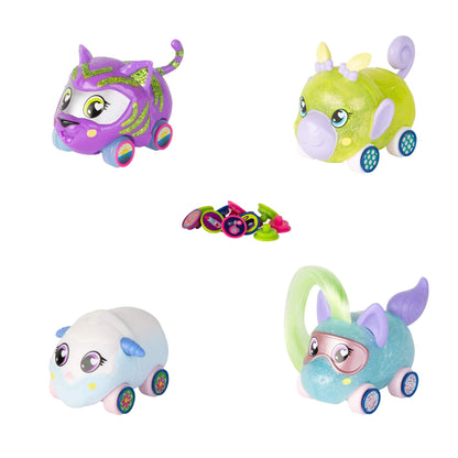 Tomy Ritzy Rollerz – Set mit 4 bunten Figuren 46880, kleine Autos zum Selbermachen, inklusive 28 Charms zum Sammeln, Mini-Universum für Mädchen von 4 bis 8 Jahren