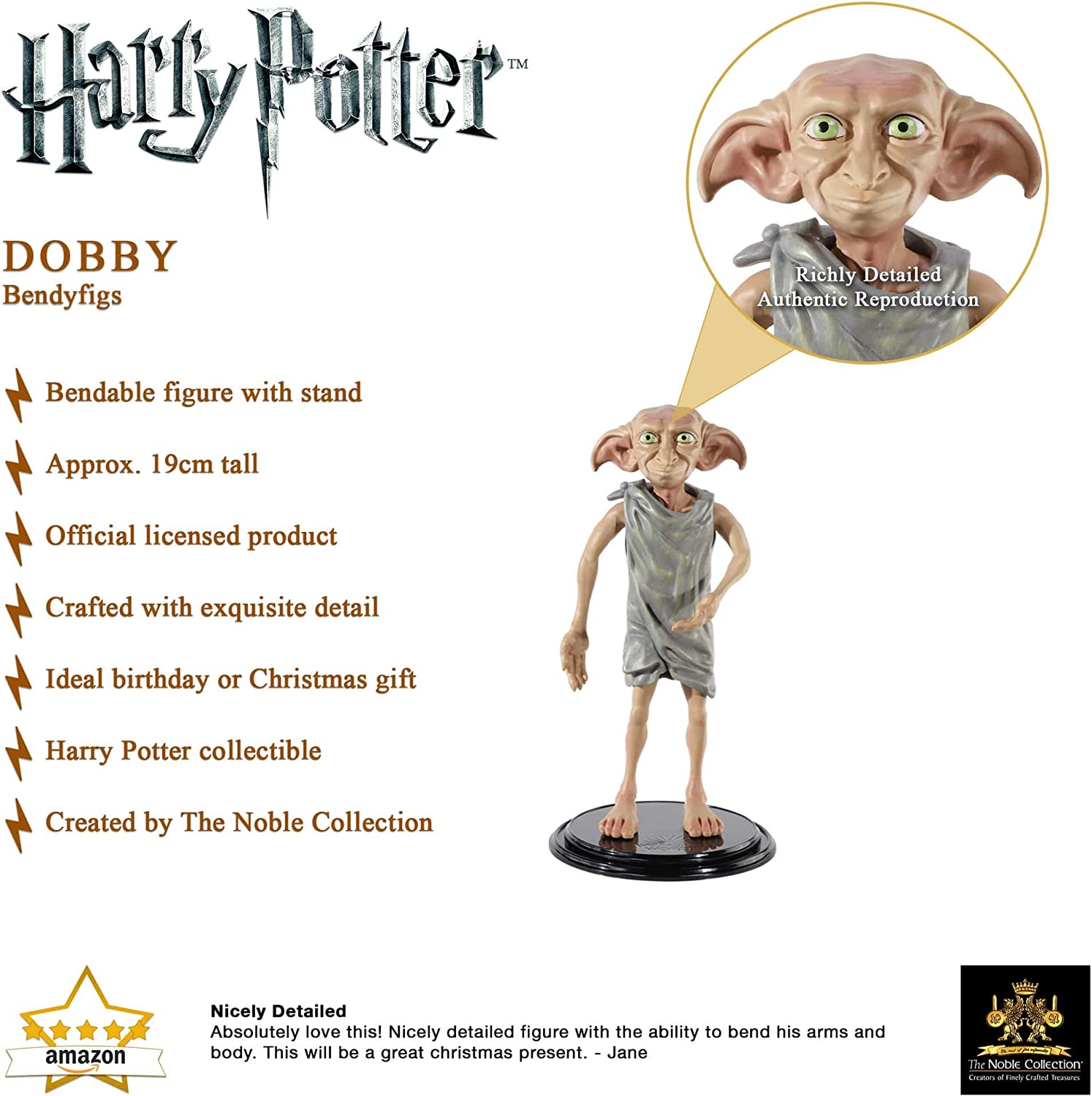 BendyFigs Dobby Figure by The Noble Collection - Officially Licensed 19cm (7.5 inch) Harry Potter Bendable Toys Posable Collectable Doll Figures With Stand - For Kids & Adults