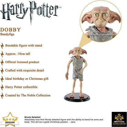 BendyFigs Dobby Figure by The Noble Collection - Officially Licensed 19cm (7.5 inch) Harry Potter Bendable Toys Posable Collectable Doll Figures With Stand - For Kids & Adults