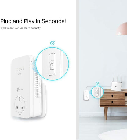 TP-Link AV1300 Gigabit Passthrough Powerline ac Wi-Fi Kit,up to 1200 Mbps WiFi speed,Wi-Fi Extender,Extra Power Socket,Works with OneMesh,No Configuration Required,UK Plug (TL-WPA8631P KIT),White