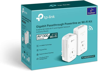 TP-Link AV1300 Gigabit Passthrough Powerline ac Wi-Fi Kit,up to 1200 Mbps WiFi speed,Wi-Fi Extender,Extra Power Socket,Works with OneMesh,No Configuration Required,UK Plug (TL-WPA8631P KIT),White