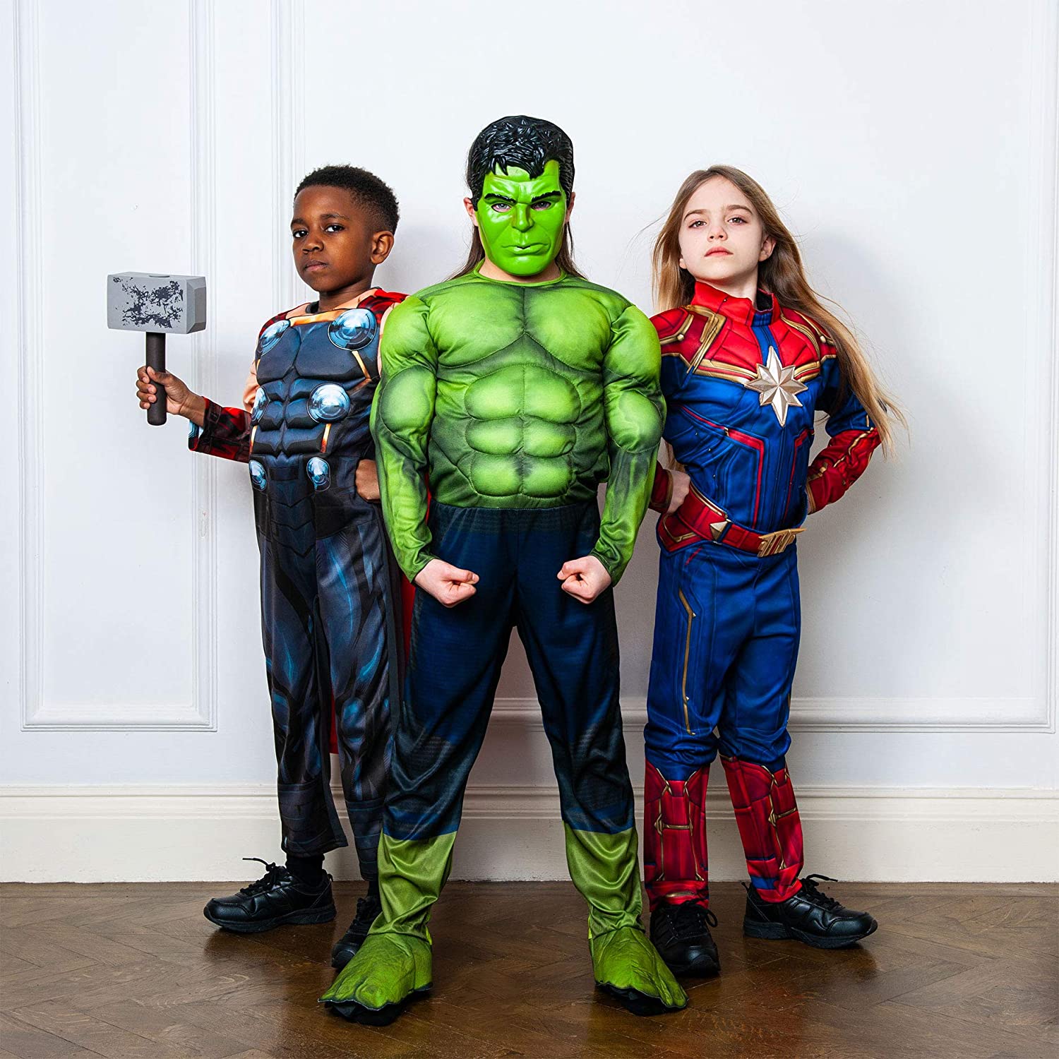 Rubies Costume Thor Deluxe per bambino e bambina, Tuta stampata, maschera e martello dei foam, Licenza Ufficiale Marvel per Carnevale, Cumpleanno, Feste