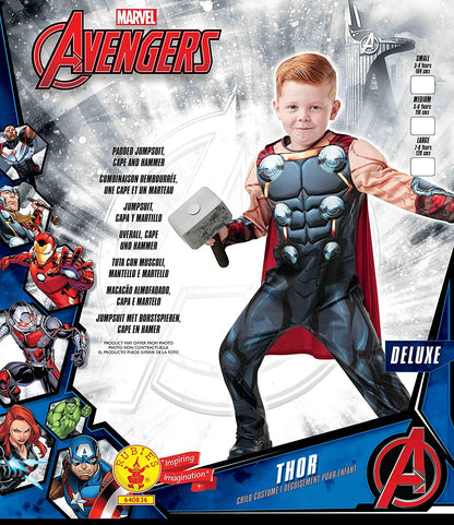 Rubies Costume Thor Deluxe per bambino e bambina, Tuta stampata, maschera e martello dei foam, Licenza Ufficiale Marvel per Carnevale, Cumpleanno, Feste