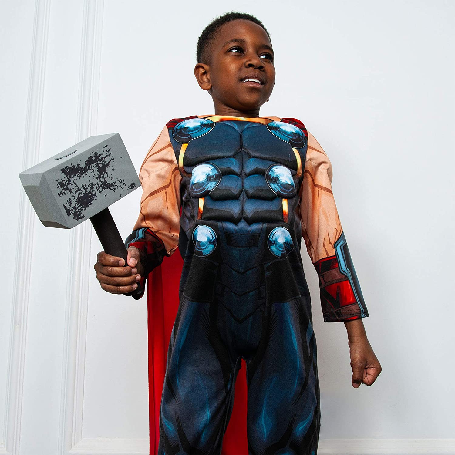 Rubies Costume Thor Deluxe per bambino e bambina, Tuta stampata, maschera e martello dei foam, Licenza Ufficiale Marvel per Carnevale, Cumpleanno, Feste