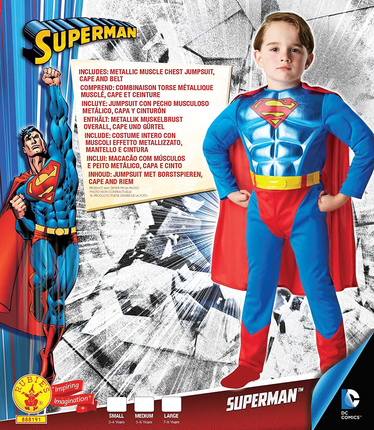 Rubie's Official DC Comics Superman Metallic Chest Costume, Childs Fancy Dress Super Hero