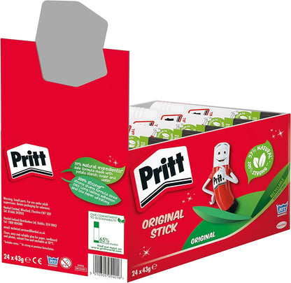 Pritt Glue Stick, Safe & Child-Friendly Craft Glue for Arts & Crafts Activities, Strong-Hold adhesive for School & Office Supplies, 24 x 43 g Pritt Stick