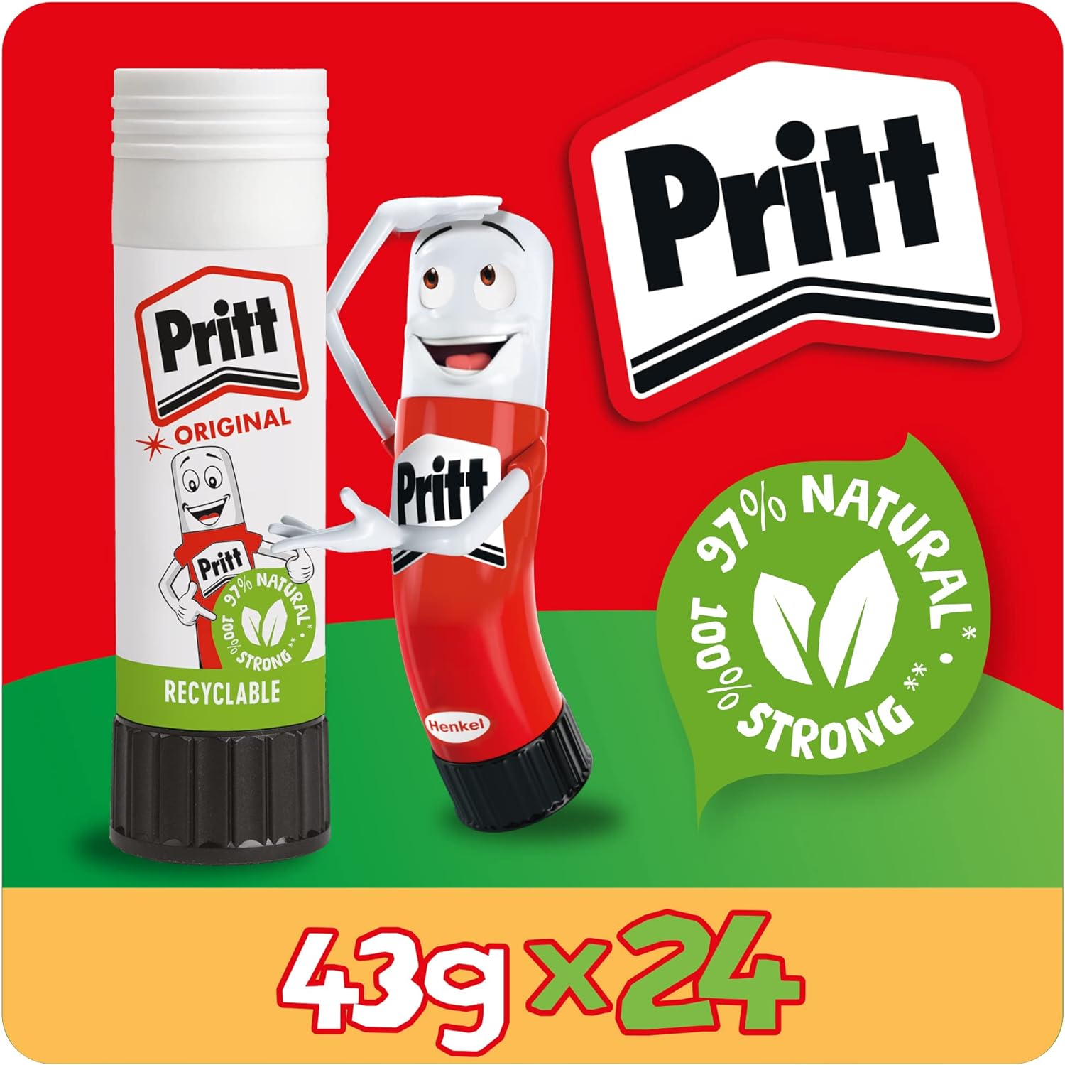 Pritt Glue Stick, Safe & Child-Friendly Craft Glue for Arts & Crafts Activities, Strong-Hold adhesive for School & Office Supplies, 24 x 43 g Pritt Stick