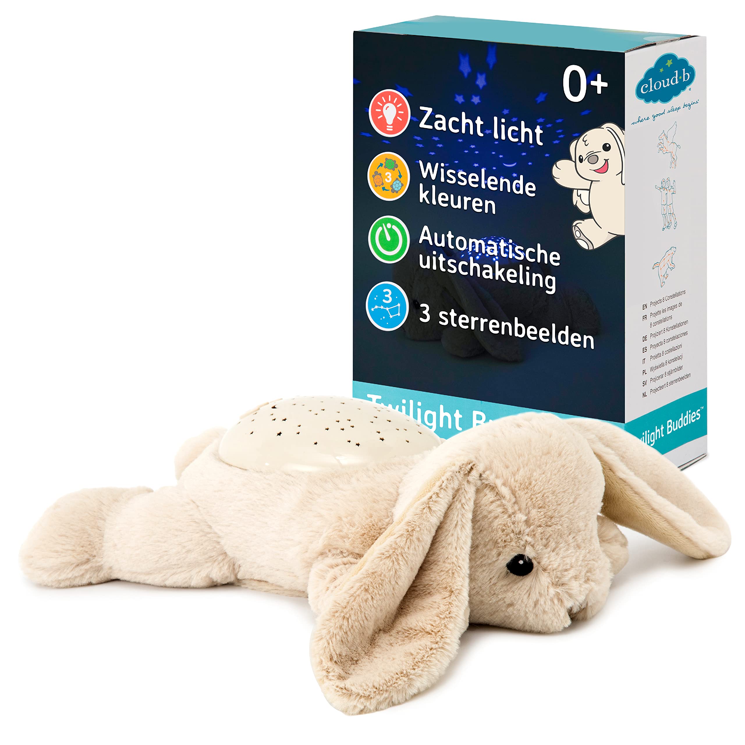CLOUD B Calming Nightlight Star Projector | Gentle Brightness | 3 Colors | 3 Constellations | Auto-Shutoff | Bunny