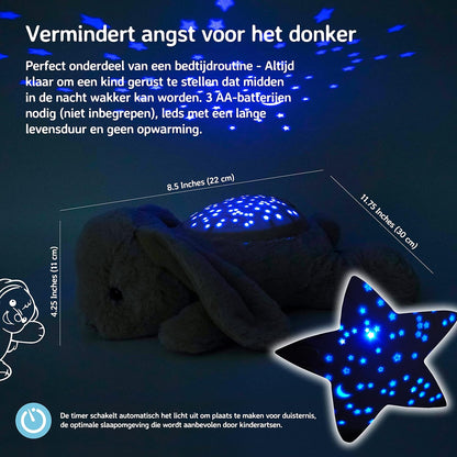 CLOUD B Calming Nightlight Star Projector | Gentle Brightness | 3 Colors | 3 Constellations | Auto-Shutoff | Bunny