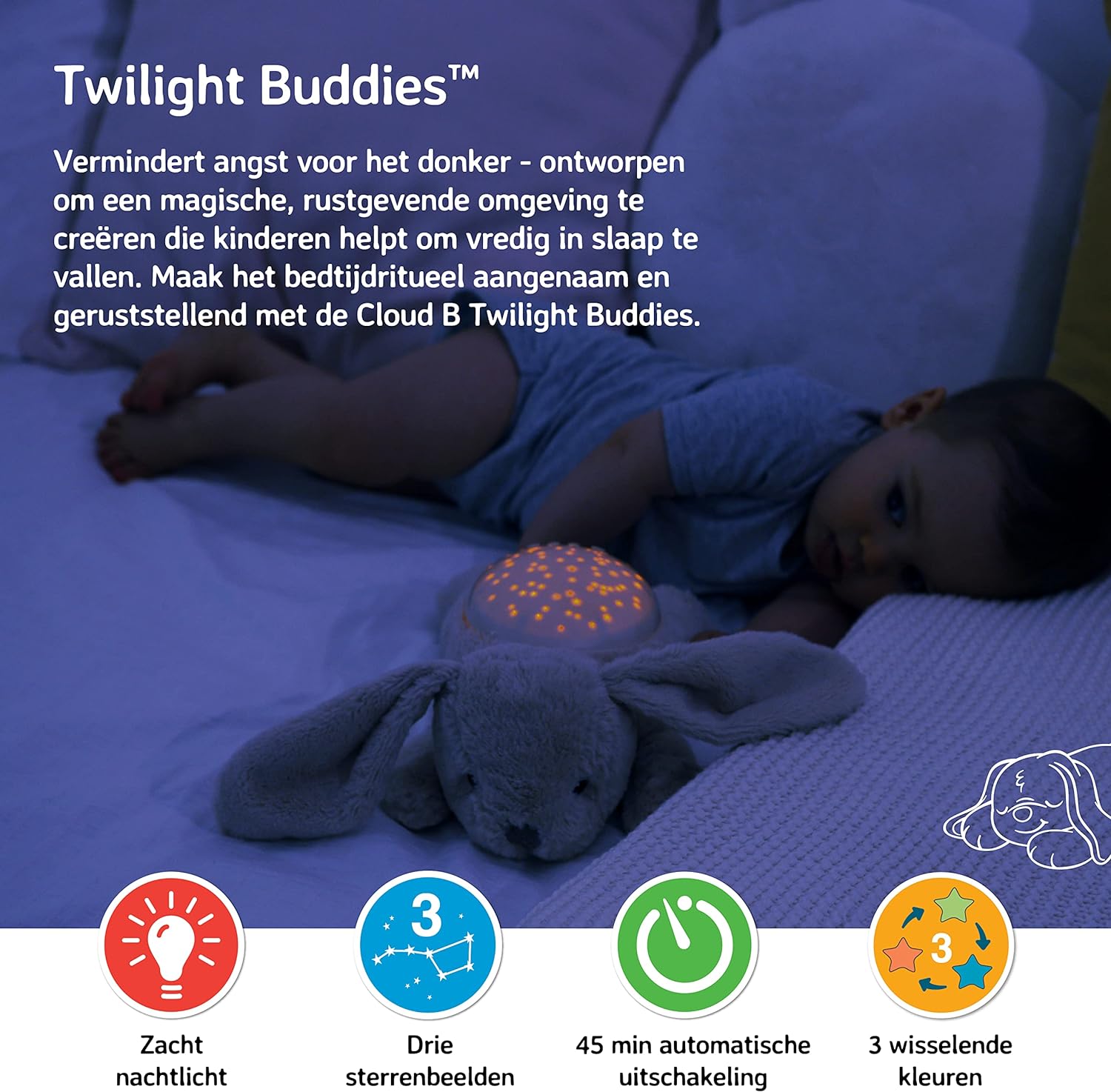 CLOUD B Calming Nightlight Star Projector | Gentle Brightness | 3 Colors | 3 Constellations | Auto-Shutoff | Bunny