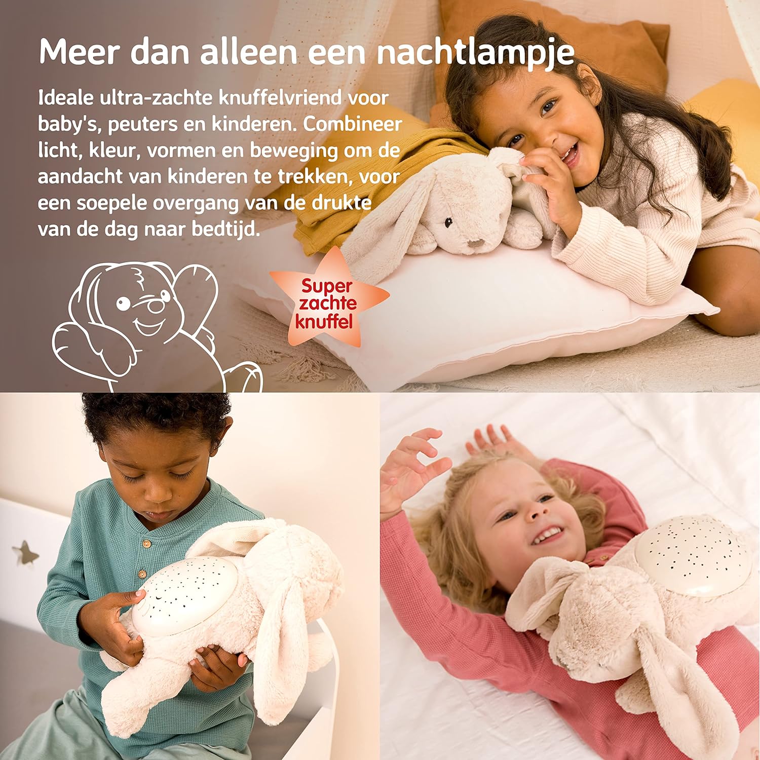 CLOUD B Calming Nightlight Star Projector | Gentle Brightness | 3 Colors | 3 Constellations | Auto-Shutoff | Bunny