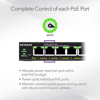 NETGEAR PoE Switch 5 Port Gigabit Ethernet Plus Network Switch (GS305EPP) - with 4 x PoE+ @ 120W, Desktop or Wall Mount