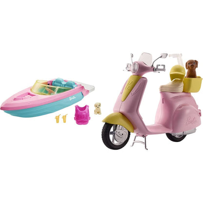 Barbie Boat with Puppy and Themed Accessories, Fits 3 Dolls, Floats in Water, Great Gift for 3 to 7 Year Olds, GRG29