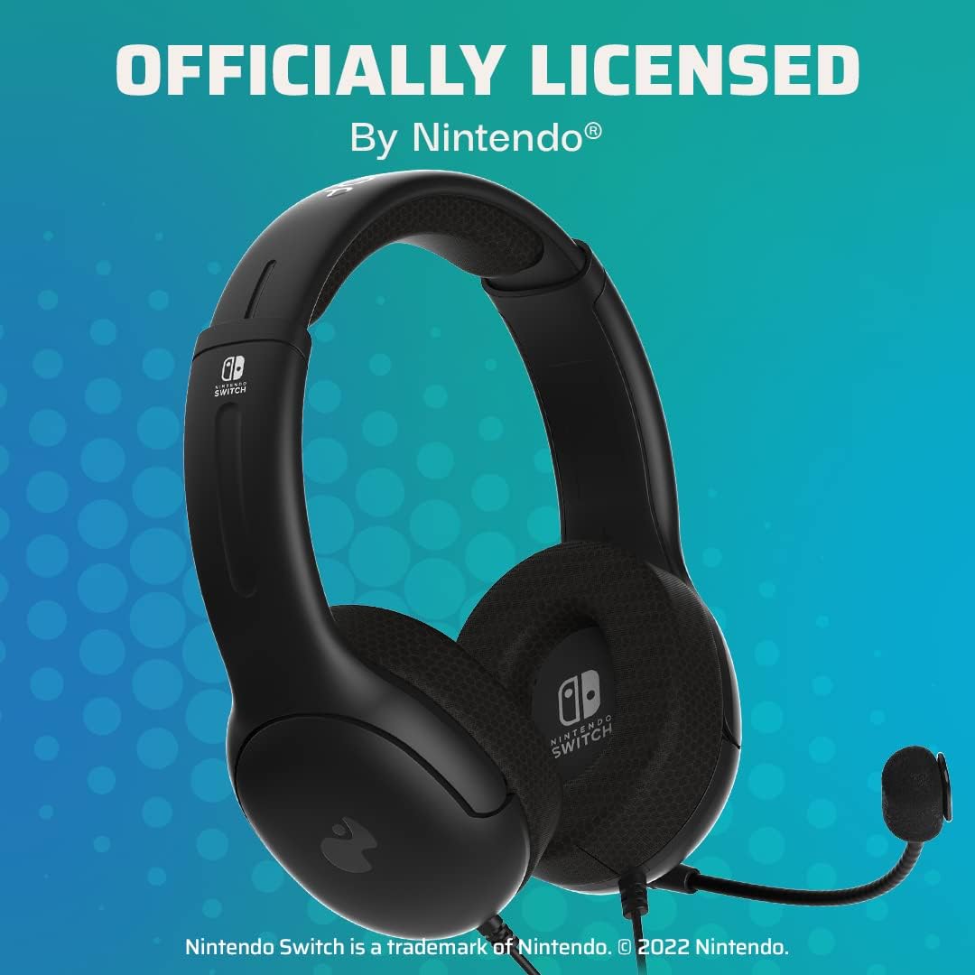 PDP Gaming LVL40 Stereo Headset met Mic for Nintendo Switch - PC, iPad, Mac, laptopcomputer - Noise Cancelling microfoon, Lichtgewicht, Soft Comfort On Ear Headphones, 3.5 mm jack - zwart