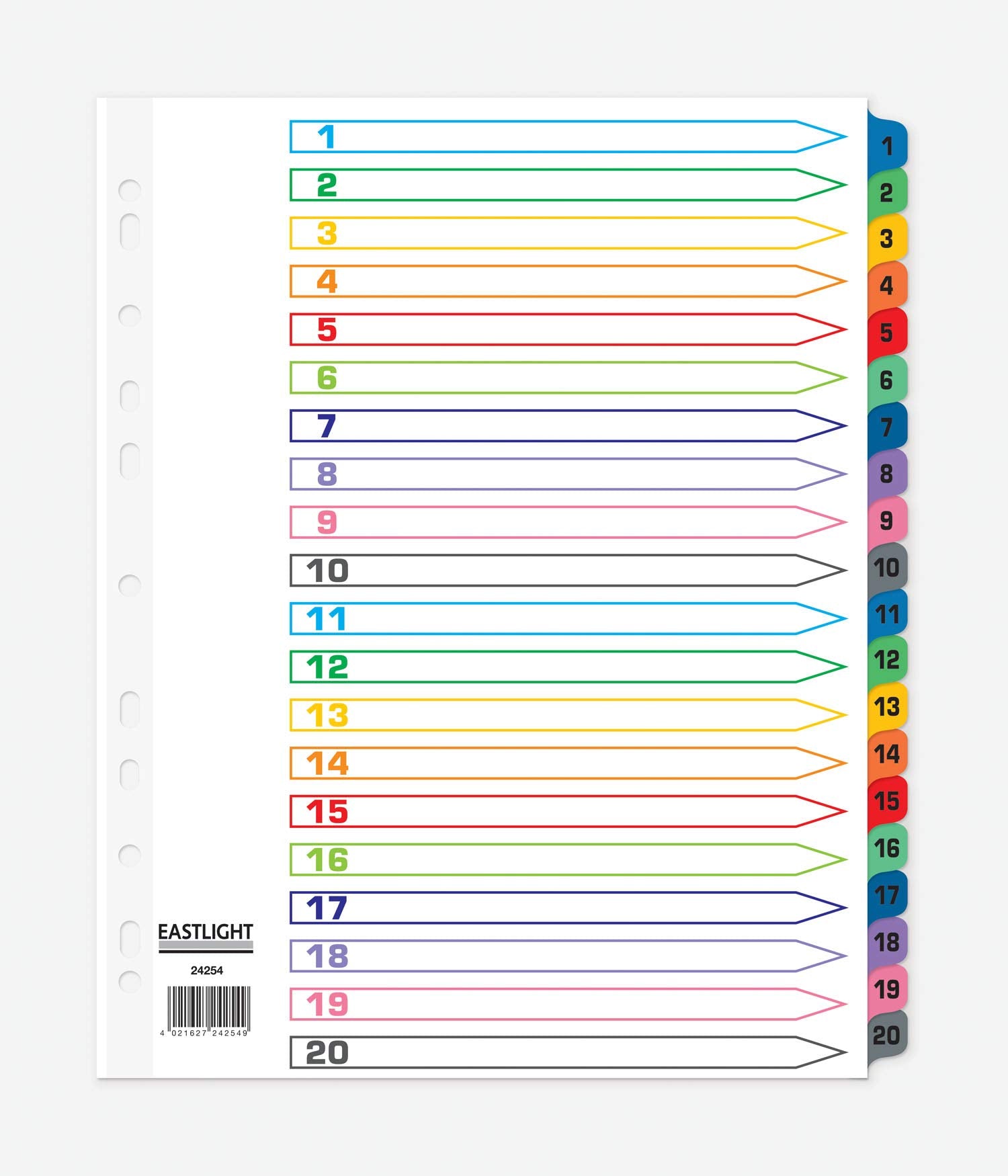 Index, A4, Extra Wide, 1-20 Mylar Tabs
