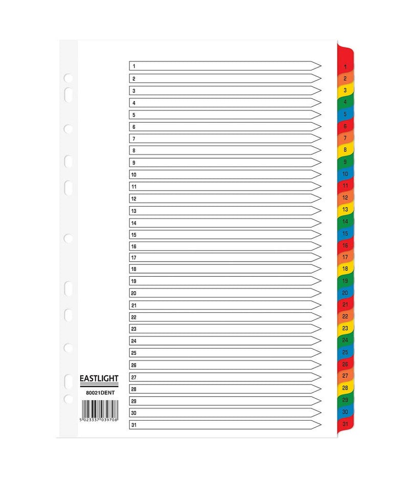 ValueX Index 1-31, A4, Coloured Mylar tabs