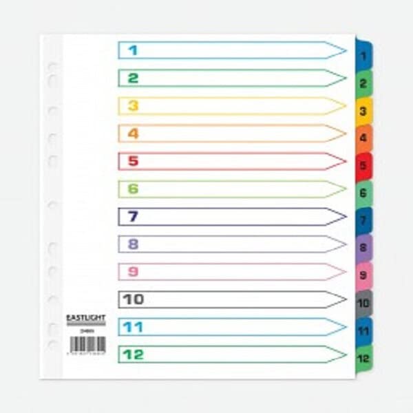 ValueX 824655 A4 Extra Wide Card, Index 1-12, White with Coloured Mylar Tabs