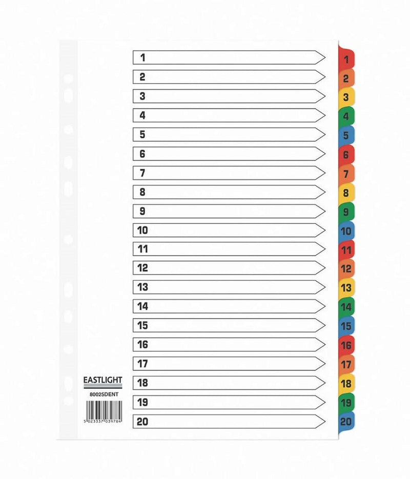 ValueX Index 1-20, A4, Mylar Coloured Tabs