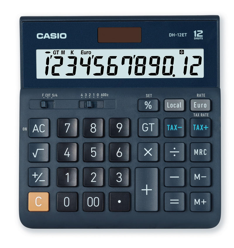 Casio Desktop Calculator, 12 Digit Tax Calculator, Total Storage, Solar/Battery Operated