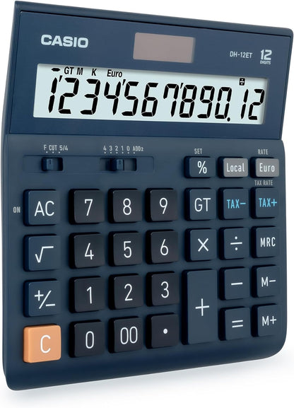 Casio Desktop Calculator, 12 Digit Tax Calculator, Total Storage, Solar/Battery Operated
