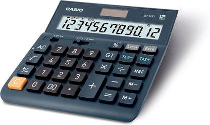 Casio Desktop Calculator, 12 Digit Tax Calculator, Total Storage, Solar/Battery Operated
