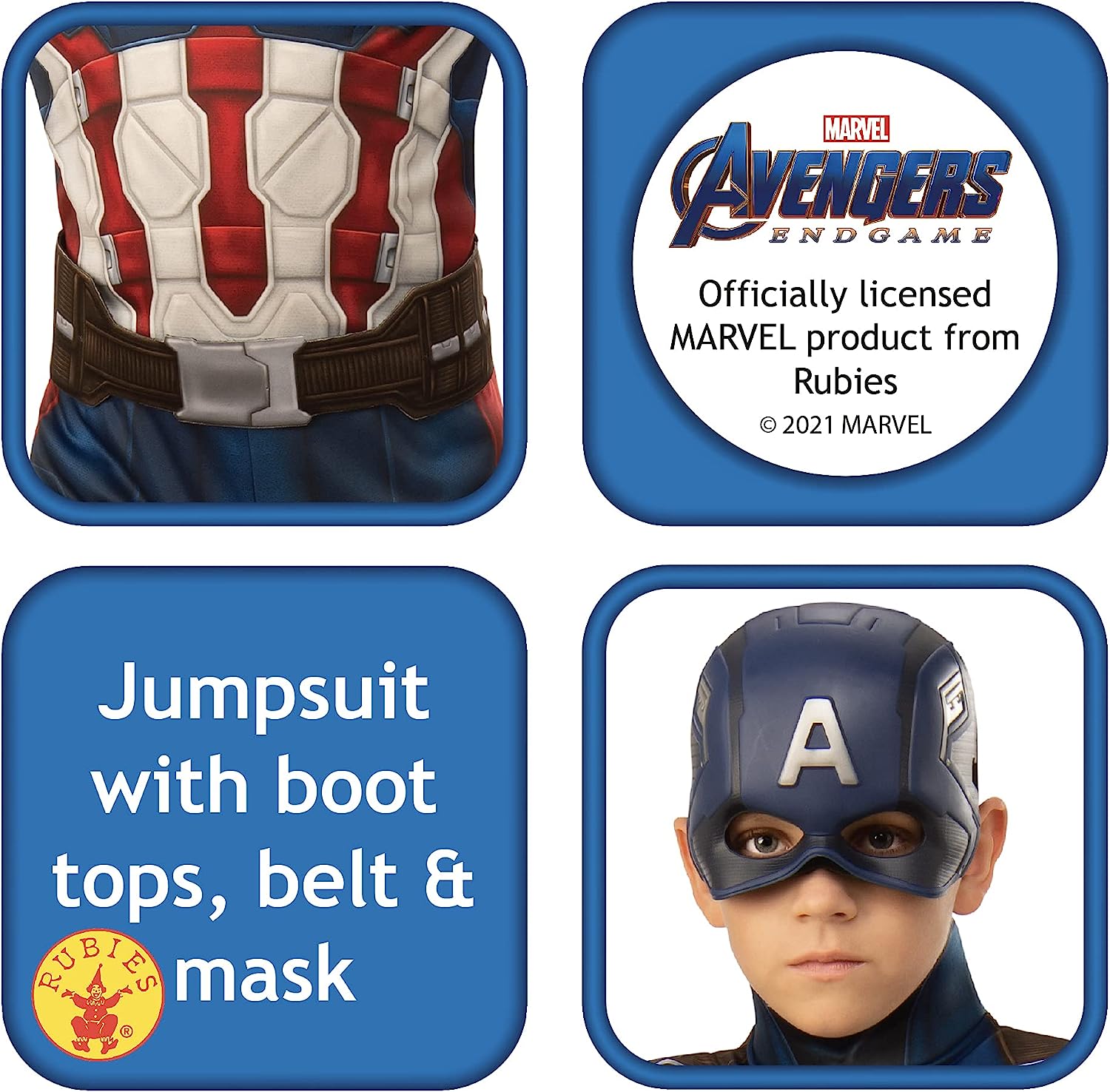 Rubie's Official Marvel Avengers Endgame Captian America Classic Childs Costume, Kids Superhero Fancy Dress