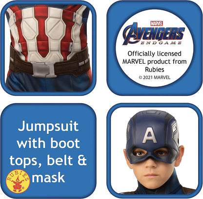 Rubie's Official Marvel Avengers Endgame Captian America Classic Childs Costume, Kids Superhero Fancy Dress