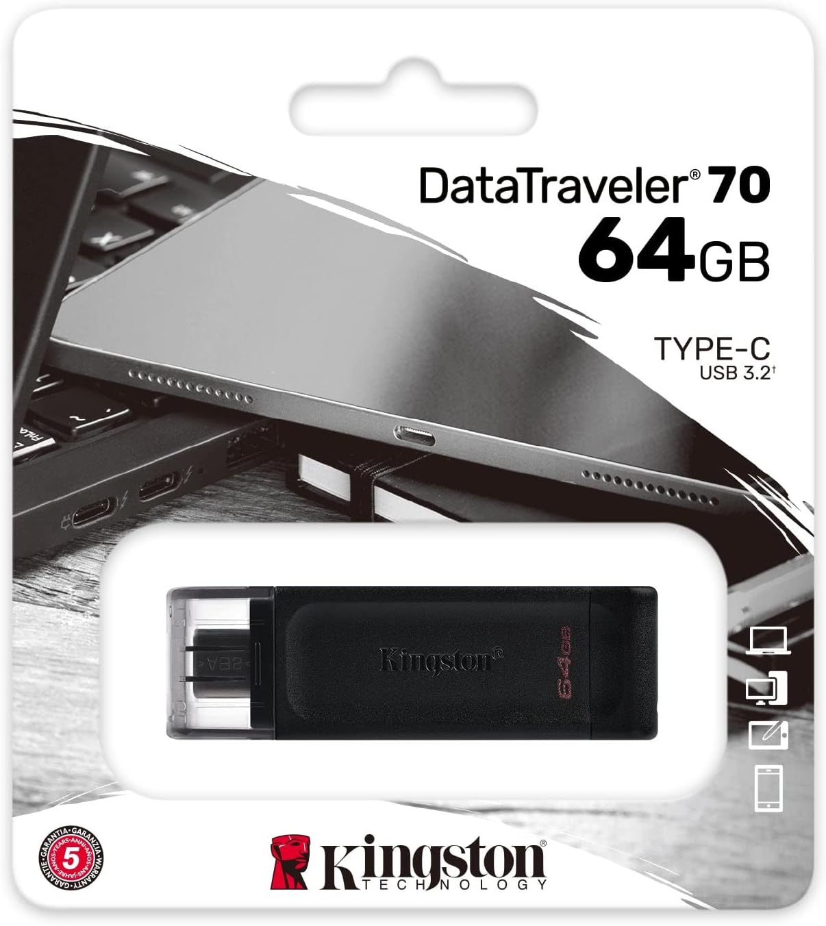 Kingston DataTraveler 70 - DT70/64GB Unidad Flash USB-C, Negro