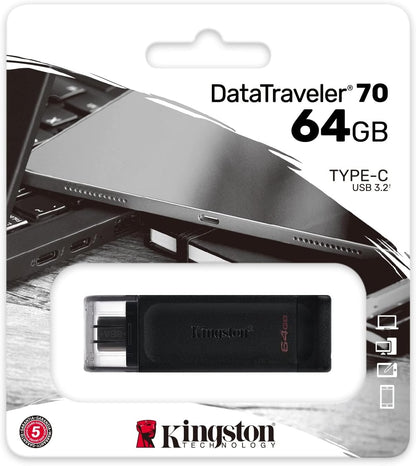 Kingston DataTraveler 70 - DT70/64GB Unidad Flash USB-C, Negro