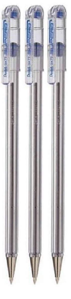 Pentel Superb Ballpoint Pen Ball Point Pens 0.7mm Nib Tip 0.25mm Line Width Fine Line Refillable Ink BK77 - Blue Ink (3
